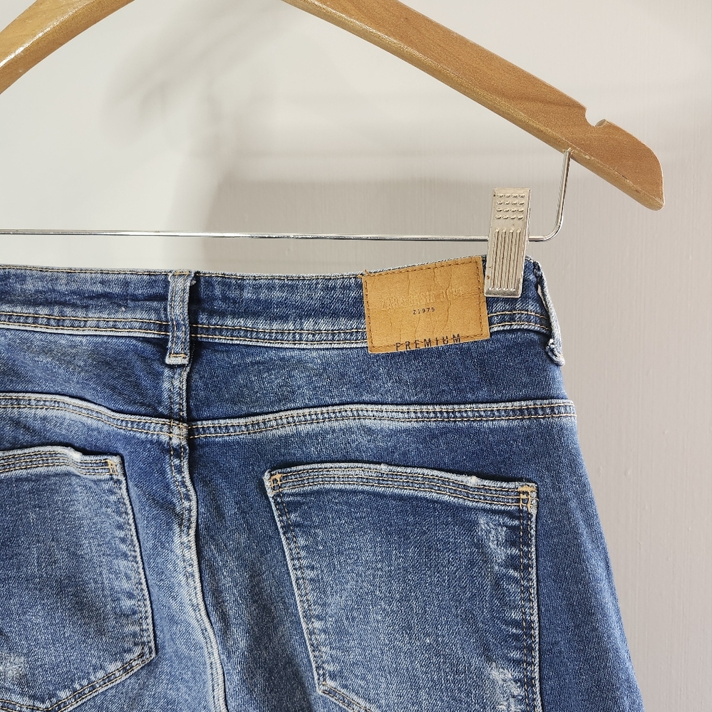 Zara Basic Dark Blue Medium Distressed Skinny Jea… - image 2